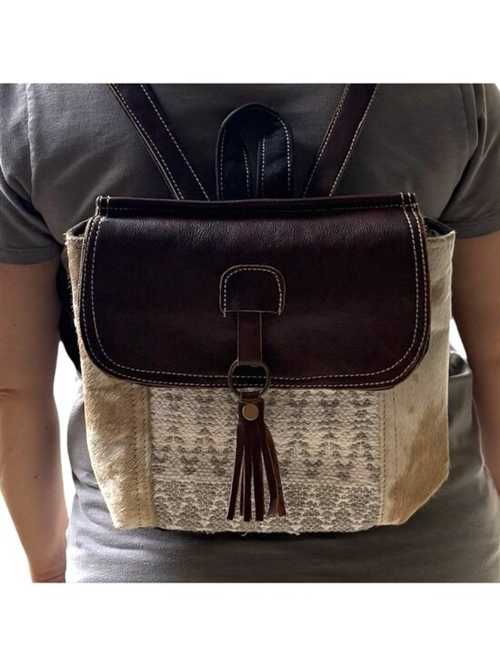 Myra Bag Mini Backpack Purse Cowhide Canvas Pony hair Leather